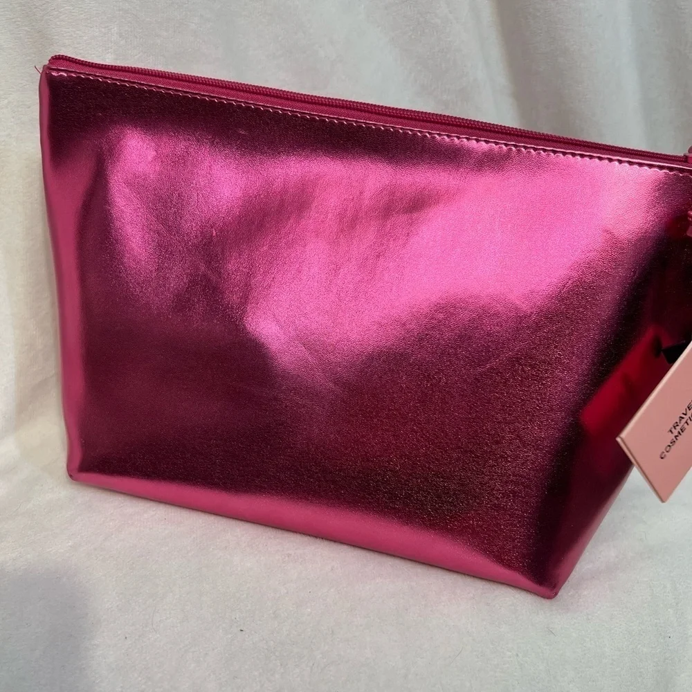 👑 🩷Juicy Couture  Pink Metallic Cosmetic Bag AND EMPTY TOILETRY BOTTLE 🩷NWT